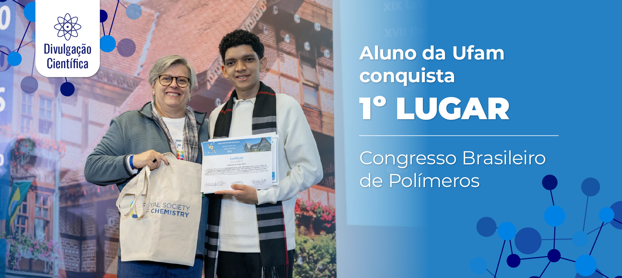 Pesquisa de iniciação científica da Ufam recebe prêmio inédito de primeiro lugar no Congresso Brasileiro de Polímeros